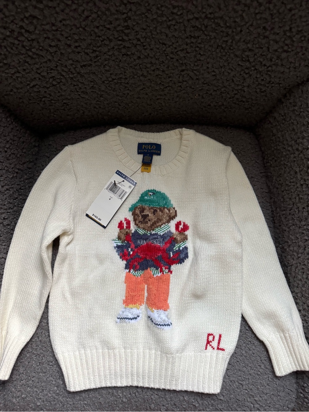 Ralph Lauren Cream Bear & Crab Intarsia Crewneck Sweater